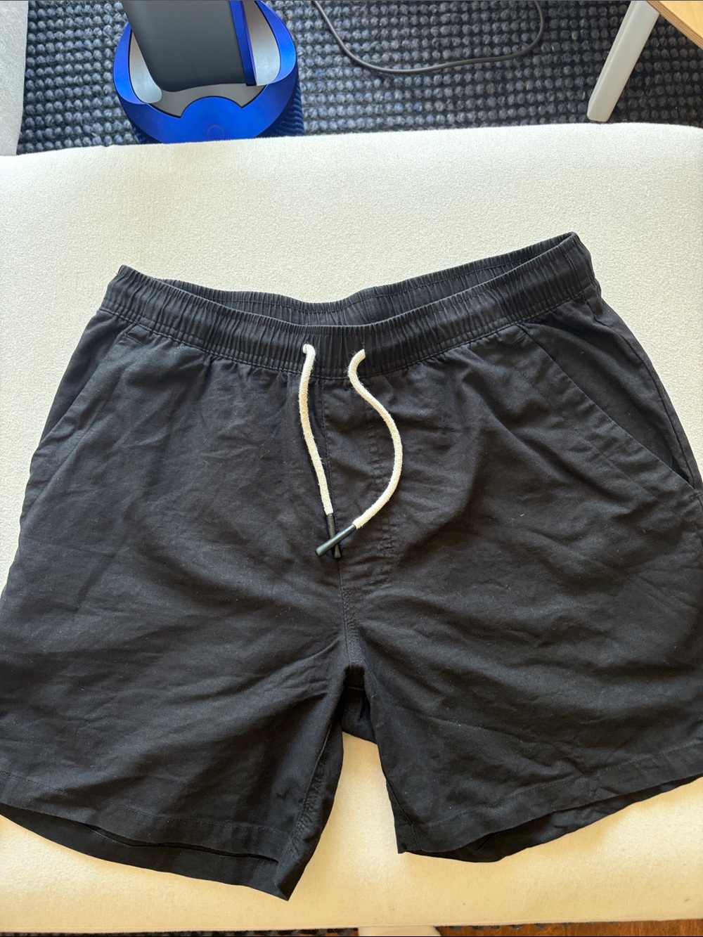 OAS Black Linen-Cotton Elastic Waist Shorts